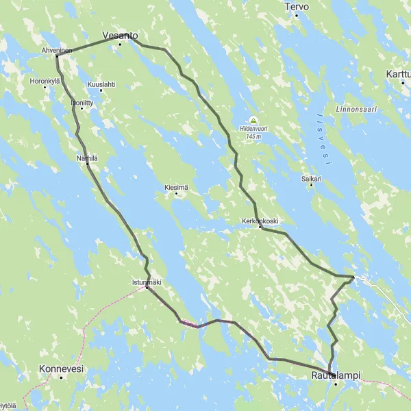 Map miniature of "Vesanto Challenge" cycling inspiration in Pohjois- ja Itä-Suomi, Finland. Generated by Tarmacs.app cycling route planner