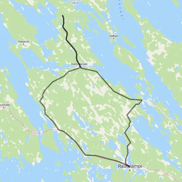 Map miniature of "Scenic Road Tour: Lakeside Beauty" cycling inspiration in Pohjois- ja Itä-Suomi, Finland. Generated by Tarmacs.app cycling route planner