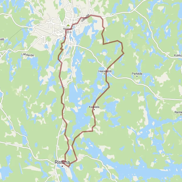 Map miniature of "Off-road Adventure: Mikkeli Gravel Loop" cycling inspiration in Pohjois- ja Itä-Suomi, Finland. Generated by Tarmacs.app cycling route planner