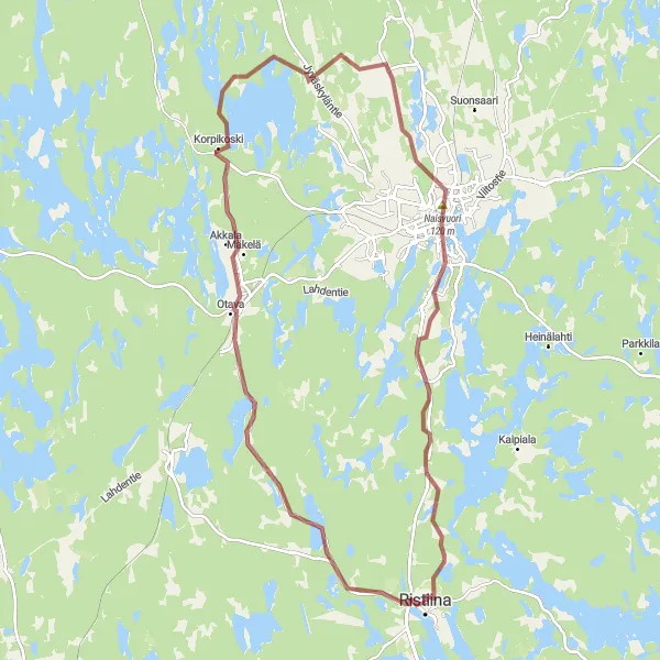 Karttaminiaatyyri "Ristiinanmäen kierros" pyöräilyinspiraatiosta alueella Pohjois- ja Itä-Suomi, Finland. Luotu Tarmacs.app pyöräilyreittisuunnittelijalla