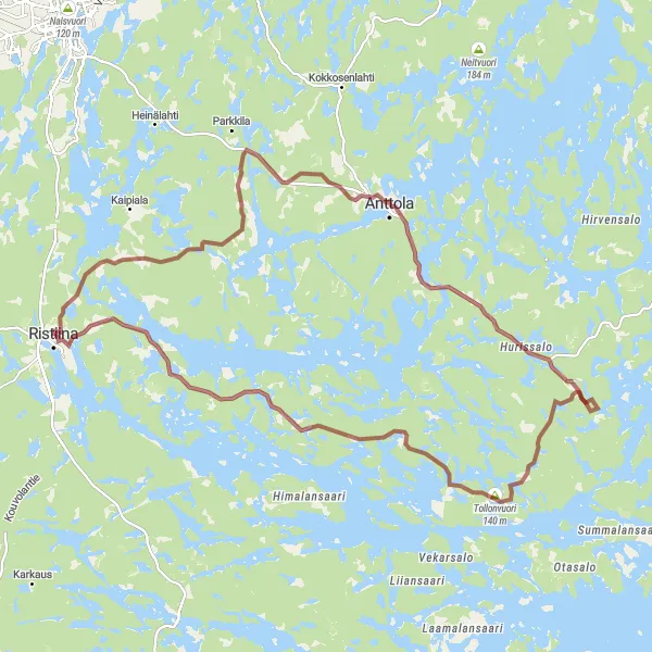 Karttaminiaatyyri "Hurissalo ja Tollonvuori kierros" pyöräilyinspiraatiosta alueella Pohjois- ja Itä-Suomi, Finland. Luotu Tarmacs.app pyöräilyreittisuunnittelijalla