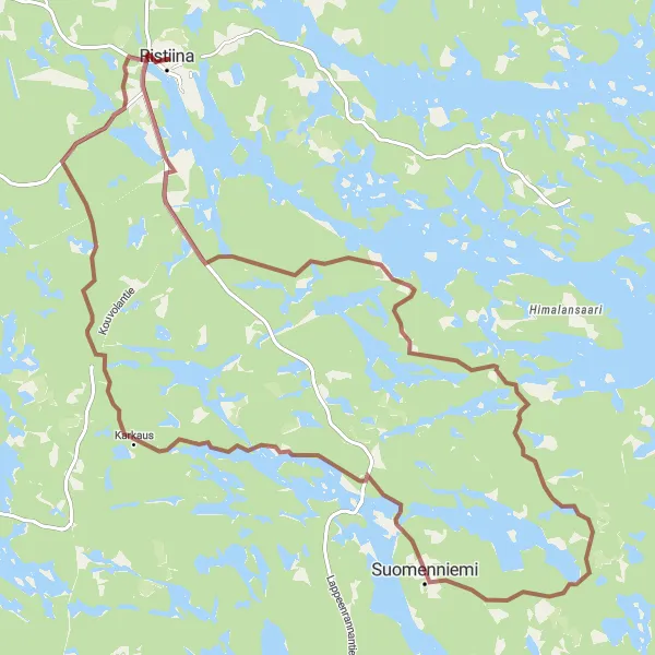 Karttaminiaatyyri "Järvi-Helmen kierros" pyöräilyinspiraatiosta alueella Pohjois- ja Itä-Suomi, Finland. Luotu Tarmacs.app pyöräilyreittisuunnittelijalla