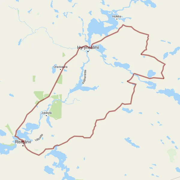 Map miniature of "Ristijärvi to Saukkovaaran laavu Gravel Route" cycling inspiration in Pohjois- ja Itä-Suomi, Finland. Generated by Tarmacs.app cycling route planner