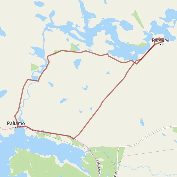 Map miniature of "Ristijärvi to Paltamo Gravel Route" cycling inspiration in Pohjois- ja Itä-Suomi, Finland. Generated by Tarmacs.app cycling route planner