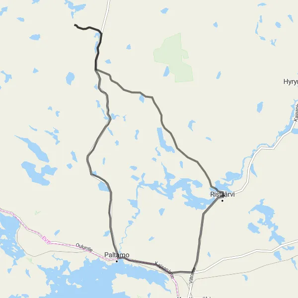 Map miniature of "Rural Beauty and Väyrylä Challenge" cycling inspiration in Pohjois- ja Itä-Suomi, Finland. Generated by Tarmacs.app cycling route planner