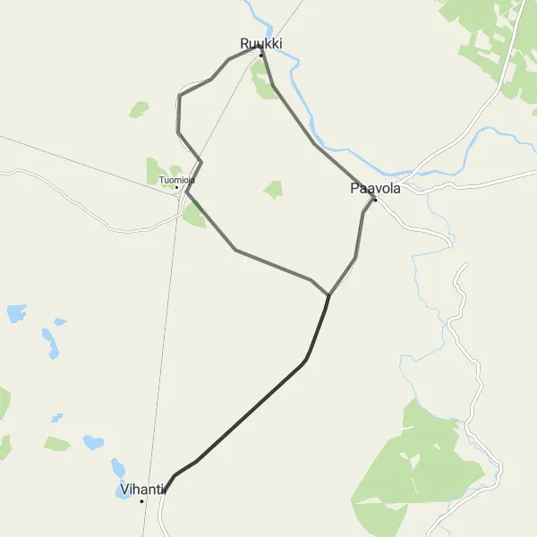 Map miniature of "Ruukki Loop" cycling inspiration in Pohjois- ja Itä-Suomi, Finland. Generated by Tarmacs.app cycling route planner