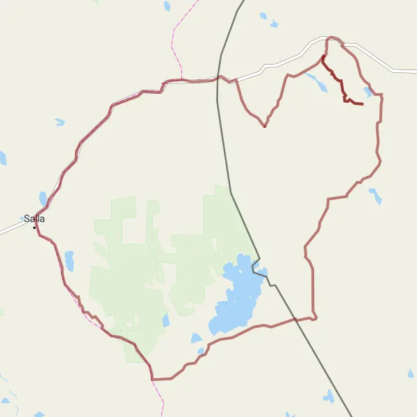 Karttaminiaatyyri "Salla - Sallatunturi Gravel Cycling Adventure" pyöräilyinspiraatiosta alueella Pohjois- ja Itä-Suomi, Finland. Luotu Tarmacs.app pyöräilyreittisuunnittelijalla