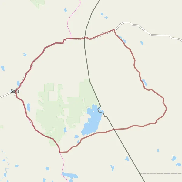 Map miniature of "Salla Gravel Route 3" cycling inspiration in Pohjois- ja Itä-Suomi, Finland. Generated by Tarmacs.app cycling route planner