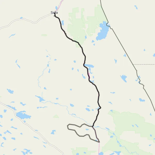Karttaminiaatyyri "Salla - Oulanka Road Cycling Route" pyöräilyinspiraatiosta alueella Pohjois- ja Itä-Suomi, Finland. Luotu Tarmacs.app pyöräilyreittisuunnittelijalla