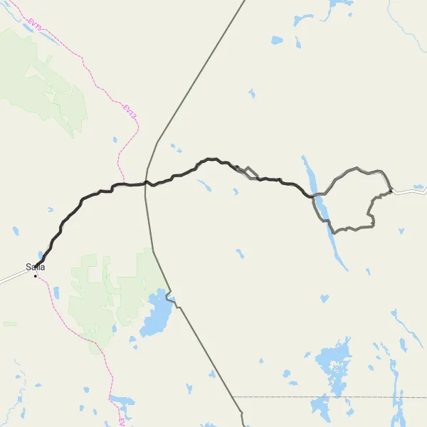 Map miniature of "Salla Wilderness Challenge" cycling inspiration in Pohjois- ja Itä-Suomi, Finland. Generated by Tarmacs.app cycling route planner