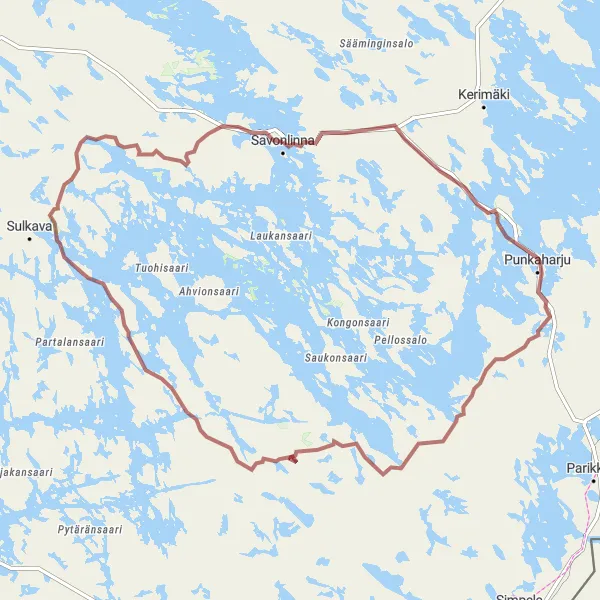 Map miniature of "Gravel and Natural Wonders" cycling inspiration in Pohjois- ja Itä-Suomi, Finland. Generated by Tarmacs.app cycling route planner