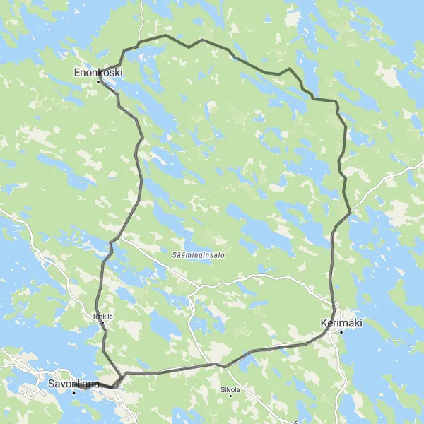 Map miniature of "Road and Historical Gems" cycling inspiration in Pohjois- ja Itä-Suomi, Finland. Generated by Tarmacs.app cycling route planner