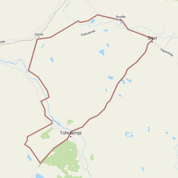 Map miniature of "Gravel Escapade near Sievi" cycling inspiration in Pohjois- ja Itä-Suomi, Finland. Generated by Tarmacs.app cycling route planner
