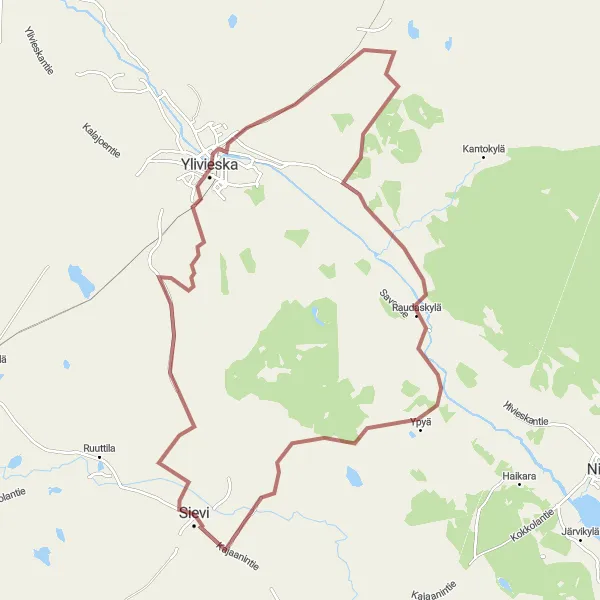Map miniature of "Sievi Gravel Loop" cycling inspiration in Pohjois- ja Itä-Suomi, Finland. Generated by Tarmacs.app cycling route planner