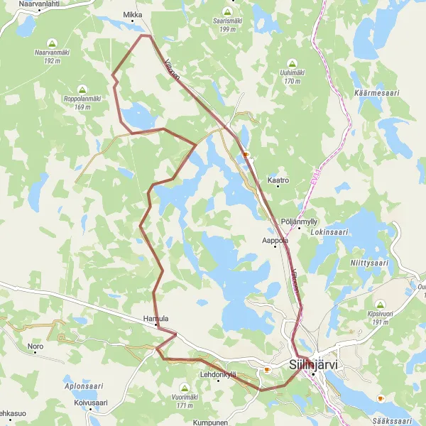 Map miniature of "Siilinjärvi - Lammasmäki Gravel Route" cycling inspiration in Pohjois- ja Itä-Suomi, Finland. Generated by Tarmacs.app cycling route planner
