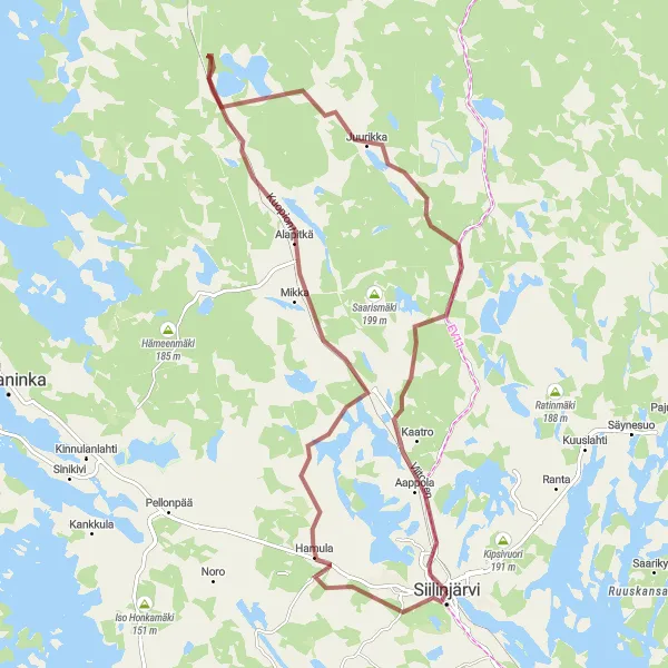 Karttaminiaatyyri "Siilinjärvi - Aappola Gravel Cycling" pyöräilyinspiraatiosta alueella Pohjois- ja Itä-Suomi, Finland. Luotu Tarmacs.app pyöräilyreittisuunnittelijalla