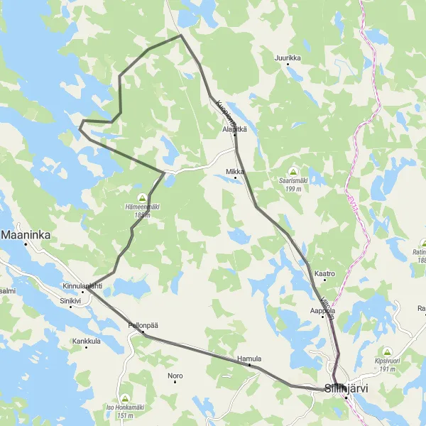 Map miniature of "Scenic Road Tour" cycling inspiration in Pohjois- ja Itä-Suomi, Finland. Generated by Tarmacs.app cycling route planner
