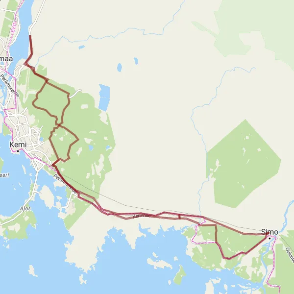 Map miniature of "The Gravel Path to Nälli and Lautiosaari" cycling inspiration in Pohjois- ja Itä-Suomi, Finland. Generated by Tarmacs.app cycling route planner