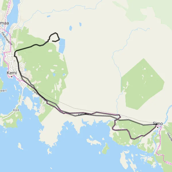 Map miniature of "Exploring Simon Museotie: A Road Cycling Adventure" cycling inspiration in Pohjois- ja Itä-Suomi, Finland. Generated by Tarmacs.app cycling route planner