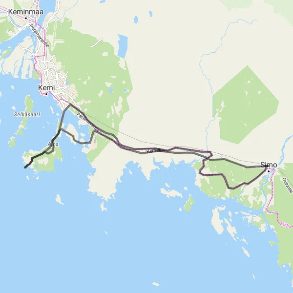 Map miniature of "The Enchanting Journey" cycling inspiration in Pohjois- ja Itä-Suomi, Finland. Generated by Tarmacs.app cycling route planner