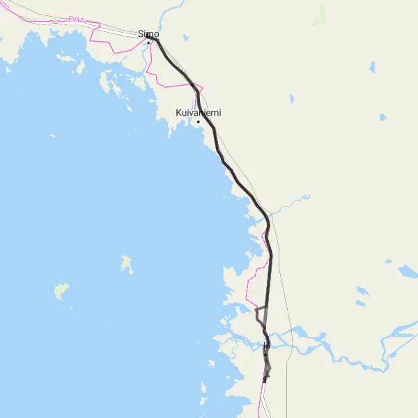 Map miniature of "The Road Through the Nature" cycling inspiration in Pohjois- ja Itä-Suomi, Finland. Generated by Tarmacs.app cycling route planner