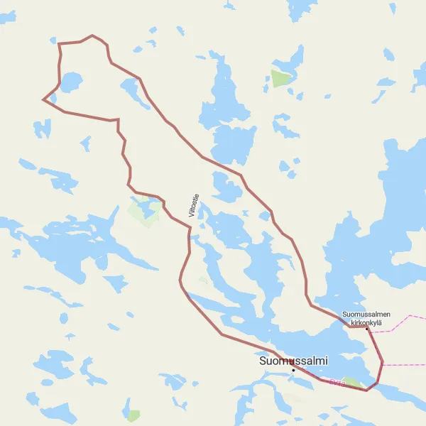 Karttaminiaatyyri "Suomussalmi - Ämmänsaari Cycling Route" pyöräilyinspiraatiosta alueella Pohjois- ja Itä-Suomi, Finland. Luotu Tarmacs.app pyöräilyreittisuunnittelijalla