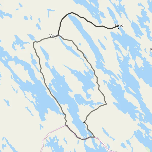 Map miniature of "Challenge of Vesanto Road Cycling Route" cycling inspiration in Pohjois- ja Itä-Suomi, Finland. Generated by Tarmacs.app cycling route planner