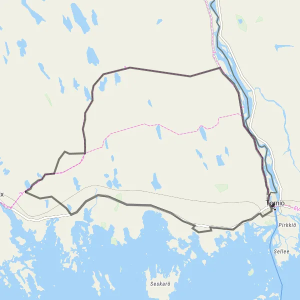 Karttaminiaatyyri "Haparanda - Karungi Circuit" pyöräilyinspiraatiosta alueella Pohjois- ja Itä-Suomi, Finland. Luotu Tarmacs.app pyöräilyreittisuunnittelijalla