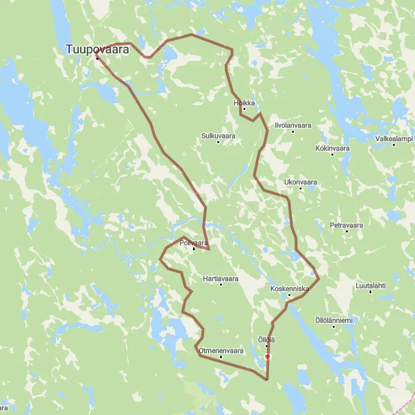 Map miniature of "Öllölä Circuit" cycling inspiration in Pohjois- ja Itä-Suomi, Finland. Generated by Tarmacs.app cycling route planner