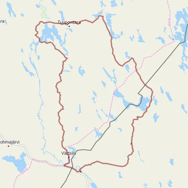 Map miniature of "Värtsilä Loop" cycling inspiration in Pohjois- ja Itä-Suomi, Finland. Generated by Tarmacs.app cycling route planner