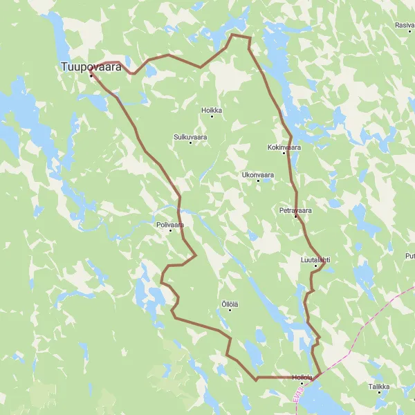 Map miniature of "Tuupovaara Gravel Adventure" cycling inspiration in Pohjois- ja Itä-Suomi, Finland. Generated by Tarmacs.app cycling route planner