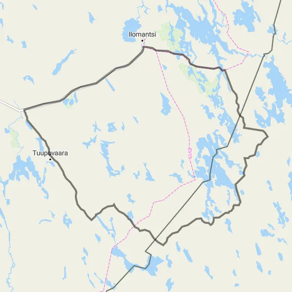 Map miniature of "Kovero Adventure" cycling inspiration in Pohjois- ja Itä-Suomi, Finland. Generated by Tarmacs.app cycling route planner