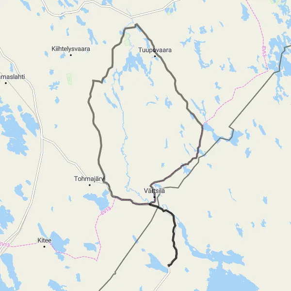 Map miniature of "Tuupovaara to Öllölä Loop" cycling inspiration in Pohjois- ja Itä-Suomi, Finland. Generated by Tarmacs.app cycling route planner