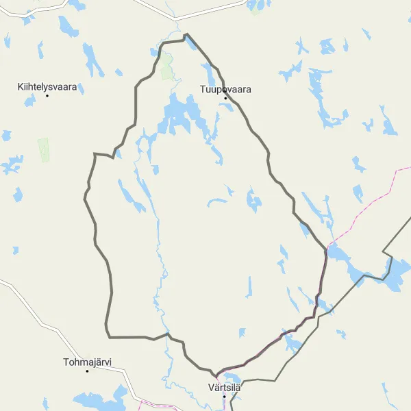 Map miniature of "Tuupovaara Loop via Öllölä" cycling inspiration in Pohjois- ja Itä-Suomi, Finland. Generated by Tarmacs.app cycling route planner