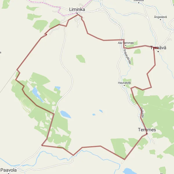 Map miniature of "Temmes Off-Road Adventure" cycling inspiration in Pohjois- ja Itä-Suomi, Finland. Generated by Tarmacs.app cycling route planner