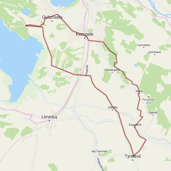 Map miniature of "Scenic Beauty of Oulunsalo" cycling inspiration in Pohjois- ja Itä-Suomi, Finland. Generated by Tarmacs.app cycling route planner