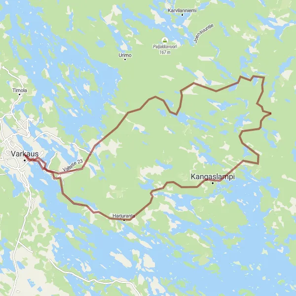 Map miniature of "Gravel Cycling Route from Varkaus to Taipale" cycling inspiration in Pohjois- ja Itä-Suomi, Finland. Generated by Tarmacs.app cycling route planner