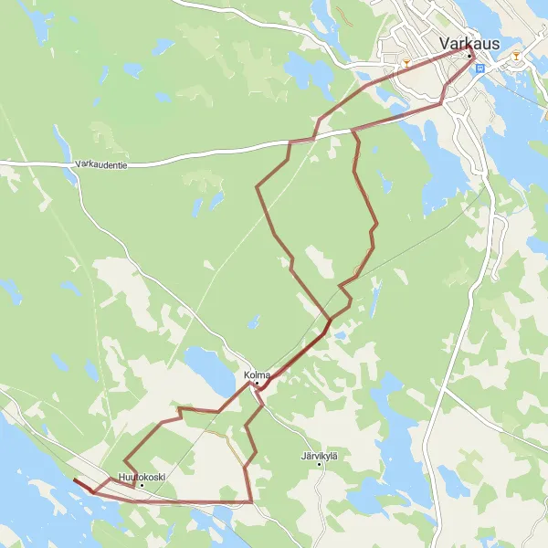 Map miniature of "Huutokoski Gravel Adventure" cycling inspiration in Pohjois- ja Itä-Suomi, Finland. Generated by Tarmacs.app cycling route planner