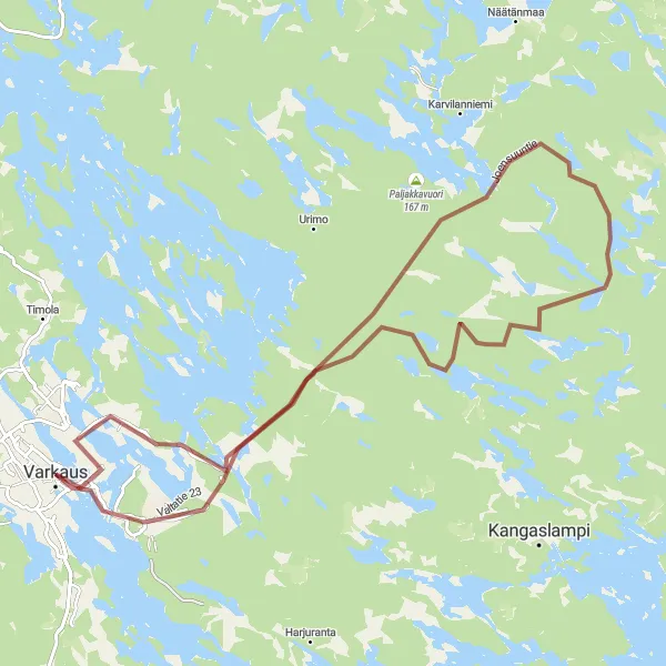 Map miniature of "Päiviönsaari Gravel Ride" cycling inspiration in Pohjois- ja Itä-Suomi, Finland. Generated by Tarmacs.app cycling route planner