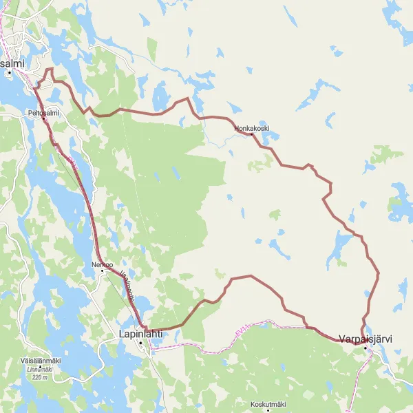 Map miniature of "Gravel Loop Adventure" cycling inspiration in Pohjois- ja Itä-Suomi, Finland. Generated by Tarmacs.app cycling route planner