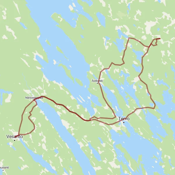 Map miniature of "The Vesanto Gravel Climb" cycling inspiration in Pohjois- ja Itä-Suomi, Finland. Generated by Tarmacs.app cycling route planner