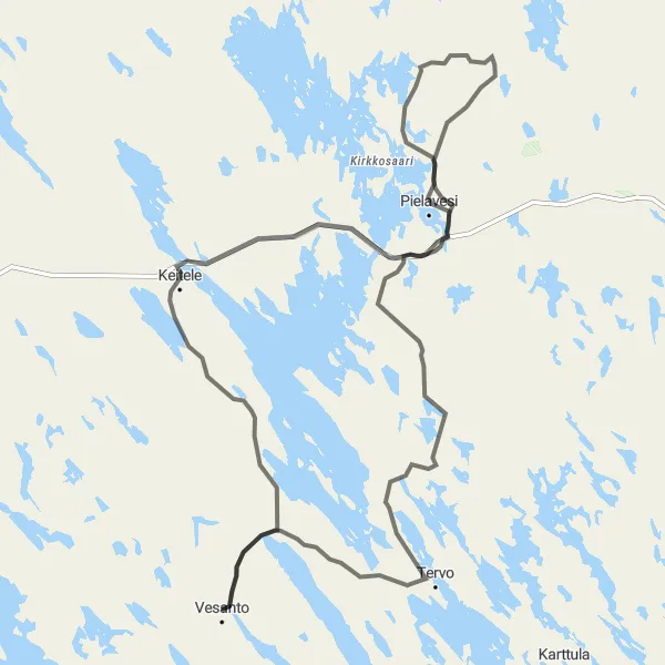 Map miniature of "Road Cycling Adventure from Vesanto to Pielavesi and Äyskoski" cycling inspiration in Pohjois- ja Itä-Suomi, Finland. Generated by Tarmacs.app cycling route planner