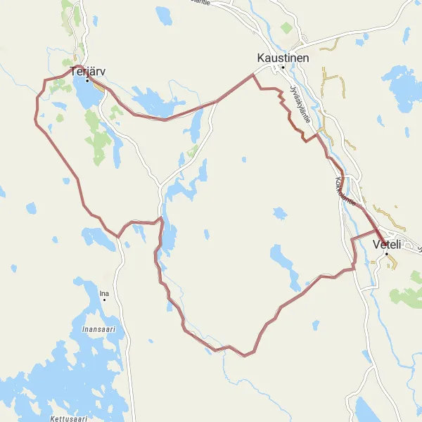 Map miniature of "Nature's Gravel Trail" cycling inspiration in Pohjois- ja Itä-Suomi, Finland. Generated by Tarmacs.app cycling route planner