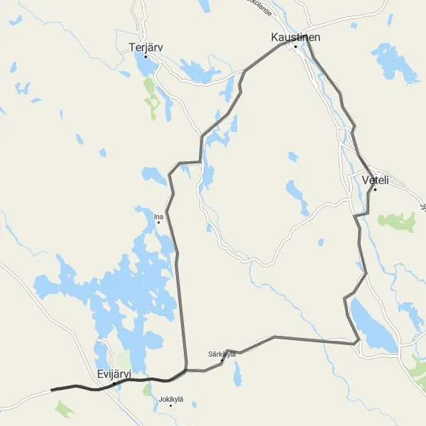 Map miniature of "Evijärvi Loop" cycling inspiration in Pohjois- ja Itä-Suomi, Finland. Generated by Tarmacs.app cycling route planner