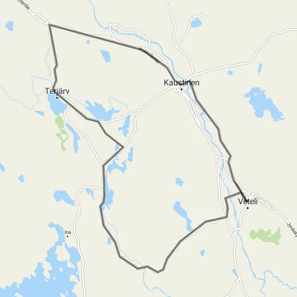 Map miniature of "Explore the Hidden Gems of Veteli and Terjärv" cycling inspiration in Pohjois- ja Itä-Suomi, Finland. Generated by Tarmacs.app cycling route planner