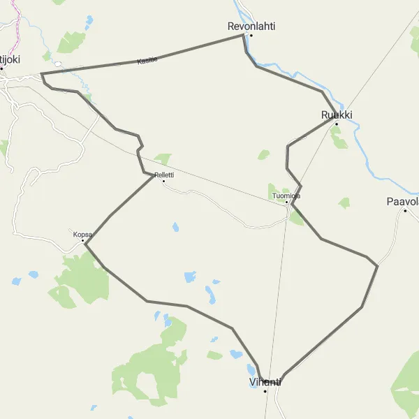 Map miniature of "Vihanti to Tuomioja Cycling Route" cycling inspiration in Pohjois- ja Itä-Suomi, Finland. Generated by Tarmacs.app cycling route planner