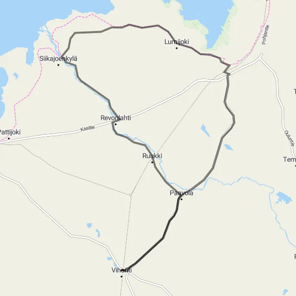 Map miniature of "Vihanti to Paavola Cycling Route" cycling inspiration in Pohjois- ja Itä-Suomi, Finland. Generated by Tarmacs.app cycling route planner