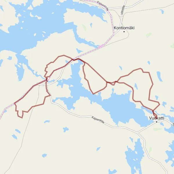Map miniature of "Vuokatti-Teppana Trail" cycling inspiration in Pohjois- ja Itä-Suomi, Finland. Generated by Tarmacs.app cycling route planner