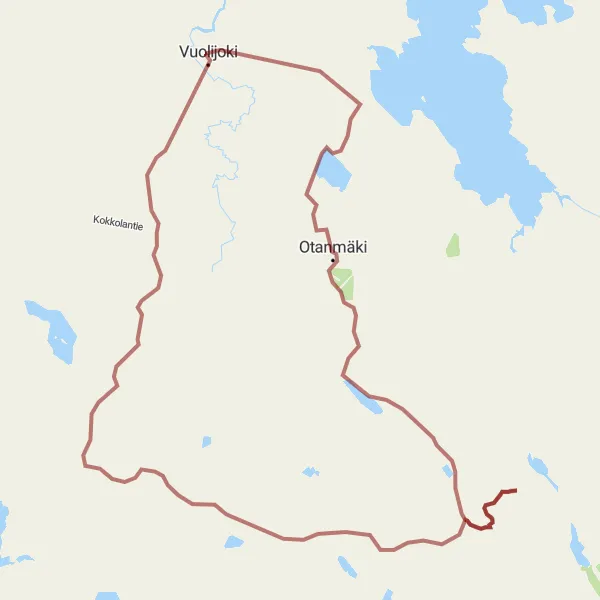 Map miniature of "Vuolijoki - Näkötorni - Otanmäki Loop" cycling inspiration in Pohjois- ja Itä-Suomi, Finland. Generated by Tarmacs.app cycling route planner