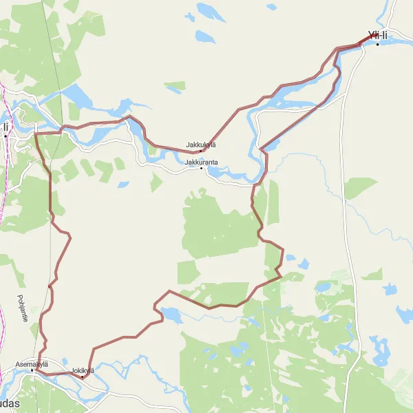 Map miniature of "Scenic Gravel Ride along the Iijoki River" cycling inspiration in Pohjois- ja Itä-Suomi, Finland. Generated by Tarmacs.app cycling route planner